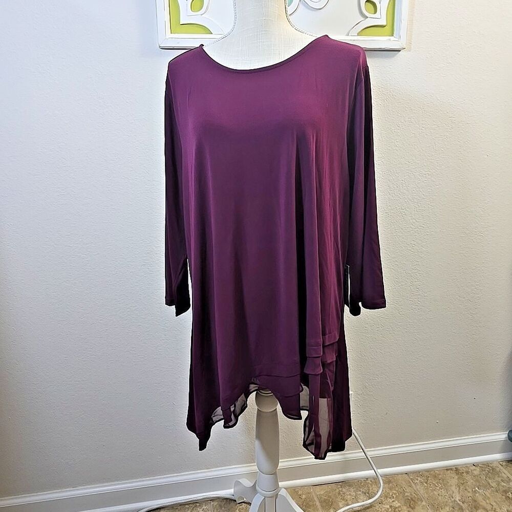 NWT Women's Avenue VIP Knits 3/4 Sleeve Tunic Blouse Plus 22 / 24 Burgundy Wine